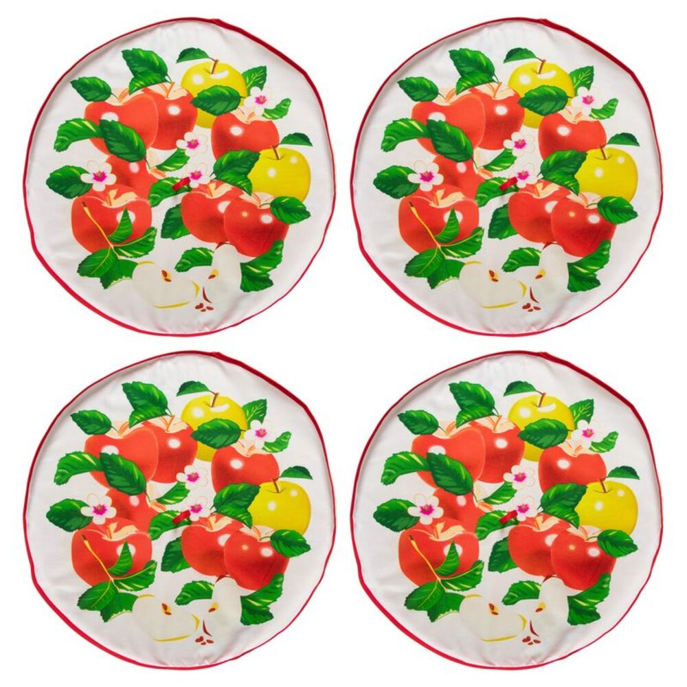 Smart Home Apple Round Hanging Dish & Hand Towel Set in White & Red, 4 Pack